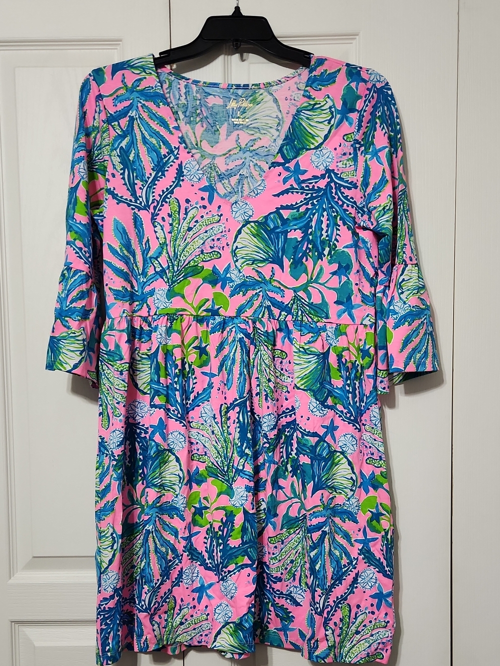NWT Lilly Pulitzer Jannie V-neckline 3/4 Sleeve Dress. Size L